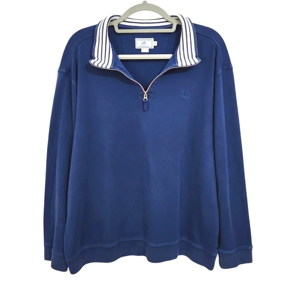 Southern Tide The Skipjack Quarter Zip Pullover Sweatshirt Mens XXL Blue Cotton‎